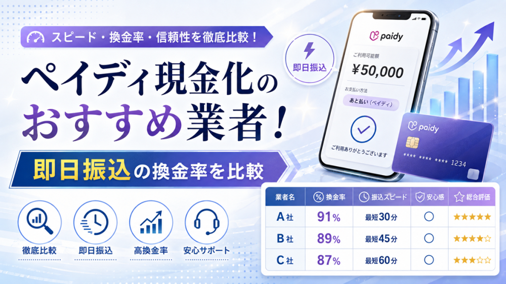 ペイディ現金化おすすめ業者5選!即日振込の換金率を比較